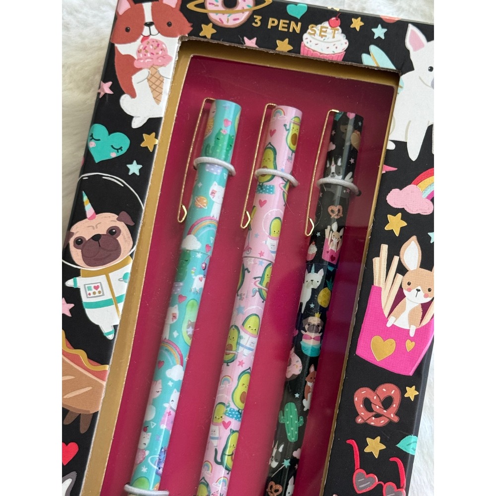 New Clementine 3 pen set; Dogs, Avocados, Rainbow Cats  Black ink pens - Picture 2 of 3